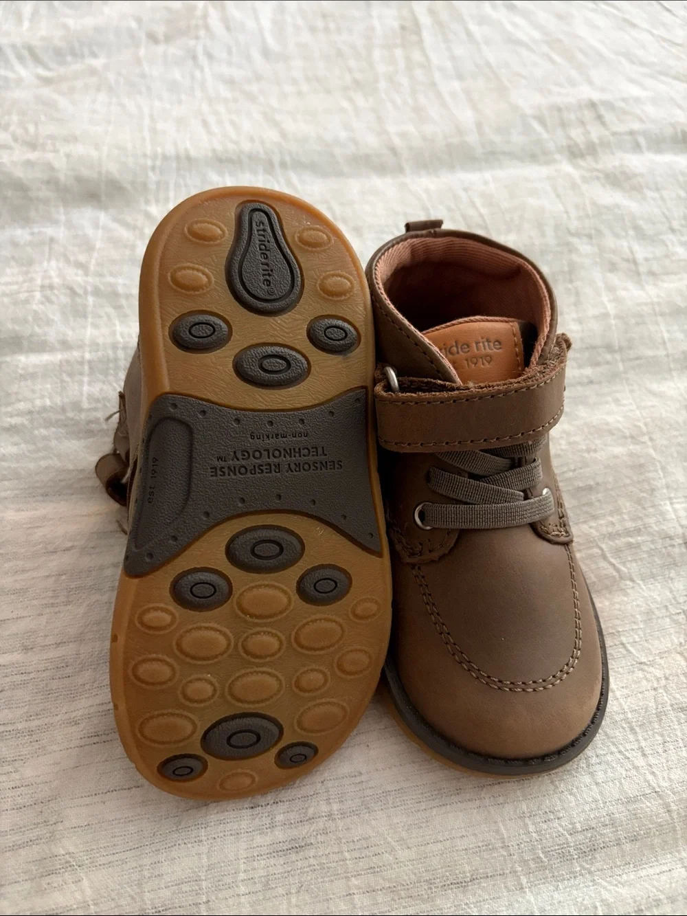 Stride Rite Brown Leather Toddler Hook-and-Loop Boots